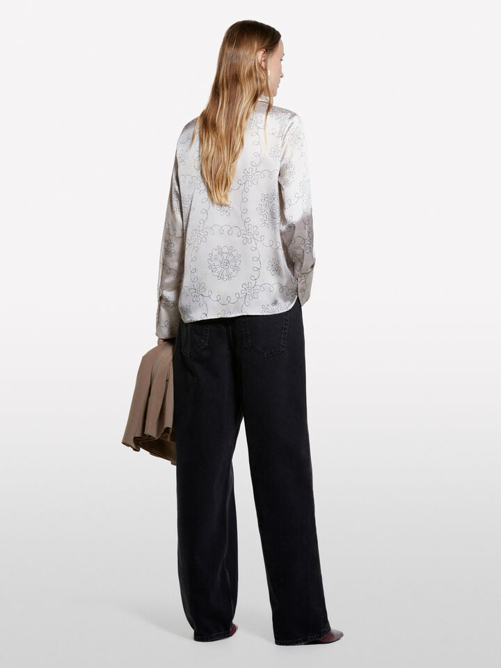 Beige shirt in printed satin - women's shirts - Beige | Sisley image number 2